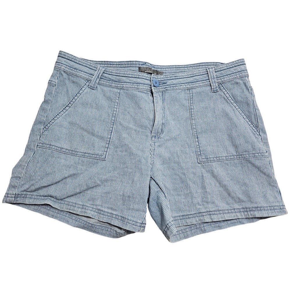 Prana Tess Shorts Womens 14 Blue White Striped Hiking Outdoor W3TESS114